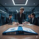 Kurumsal bir firmanın ISO 9001 denetimlerinde başdenetçi gerekli evrakları inceliyor