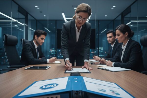 Kurumsal bir firmanın ISO 9001 denetimlerinde başdenetçi gerekli evrakları inceliyor