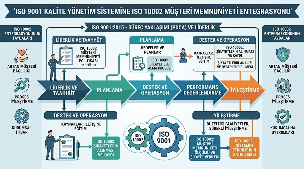 ISO 9001 kalite yönetim sistemi ile ISO 10002 şikayet yönetimi kılavuzunun entegrasyon şeması