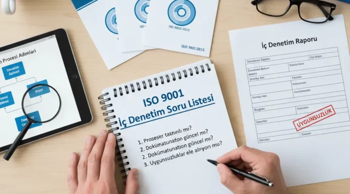 ISO 9001 iç denetimi nasıl yapılır? Uzman başdenetçi ipuçları, adım adım denetim süreci, kapsamlı soru listesi (checklist) ve raporlama örneği