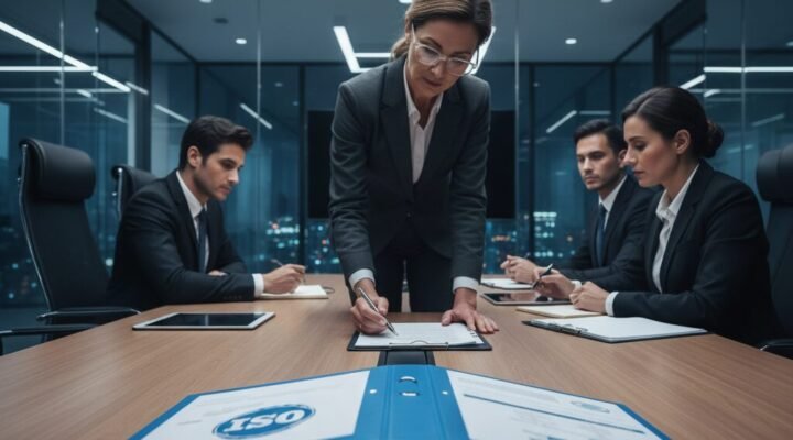 Kurumsal bir firmanın ISO 9001 denetimlerinde başdenetçi gerekli evrakları inceliyor