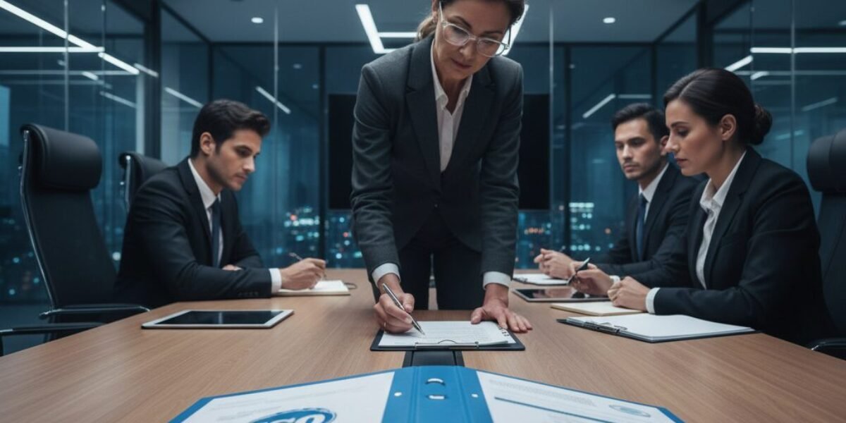 Kurumsal bir firmanın ISO 9001 denetimlerinde başdenetçi gerekli evrakları inceliyor